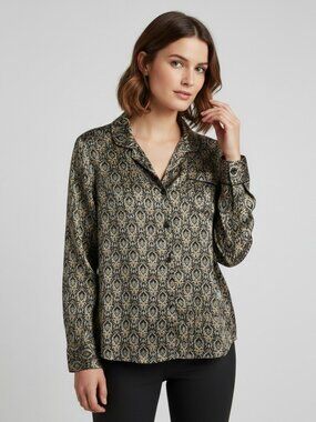La Maison Molly Bracken Baroque Print Button Up Blouse Large
